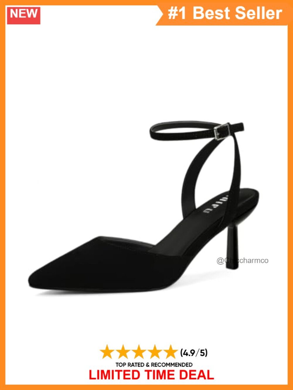 Pointed Toe Stiletto Slingback Pump Adjustable Ankle Strap PU Mesh